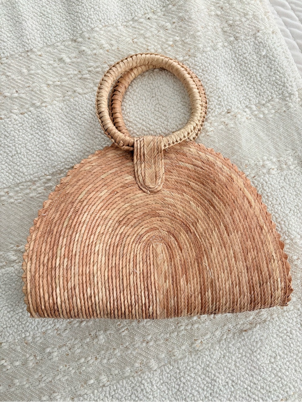 Woven Round Handle Clutch in Natural Tan